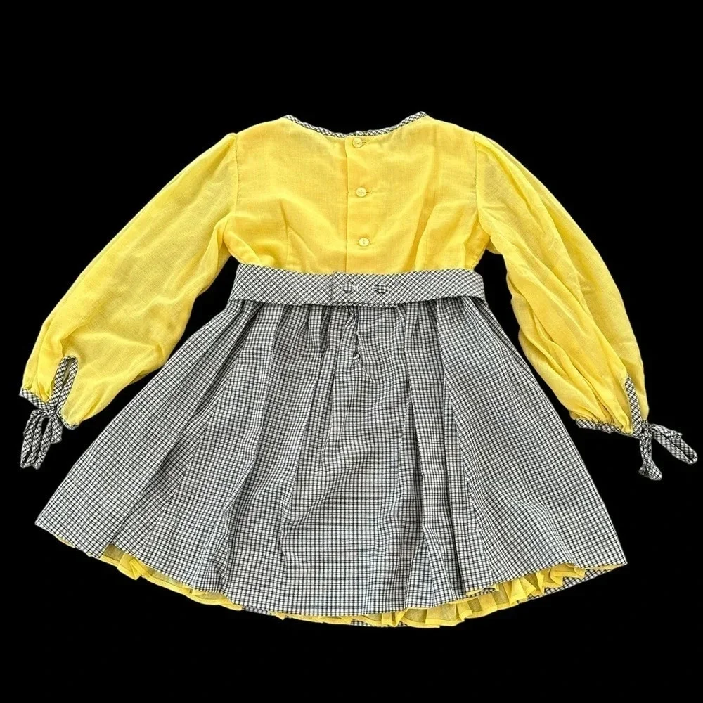 Vintage‎ Ruth of Carolina Girls 6X Yellow Daisy Embroidered Plaid Dress USA Made